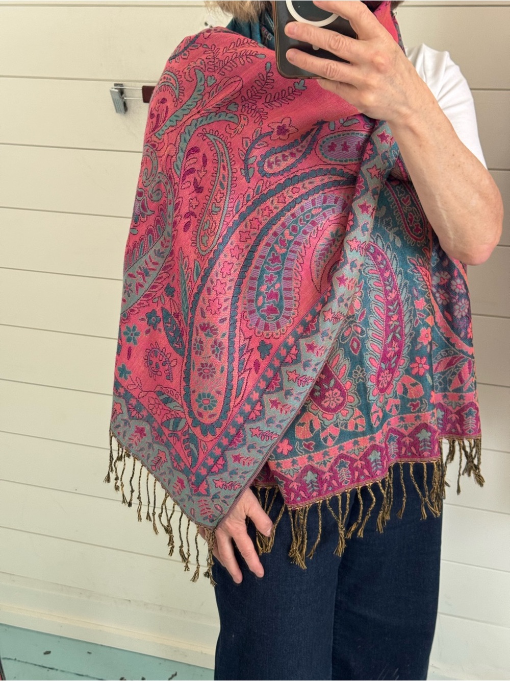 Boho Pink & Teal Paisley Scarf / Shawl Wrap Unbranded